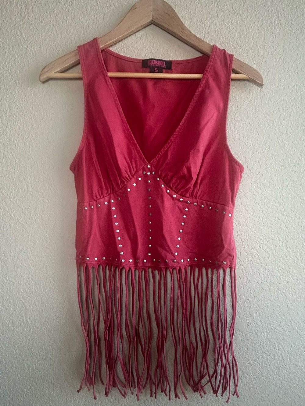 Rock & Roll Studded Fringe Corset Red Tank Size Small Bohemian, Festival, Cowgir